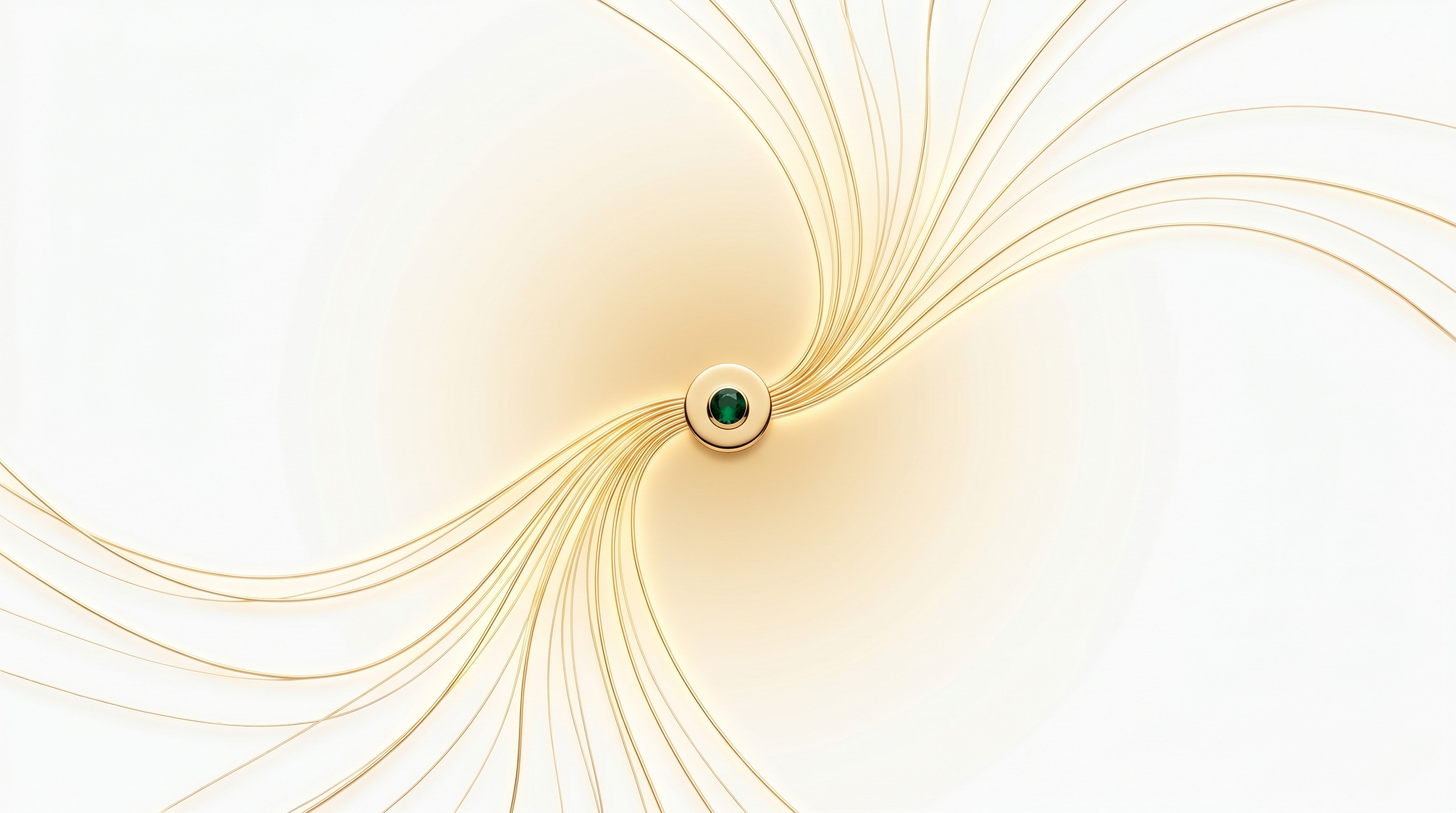 Elegant inbound enquiry streams converging into one collection point, in gold and emerald.