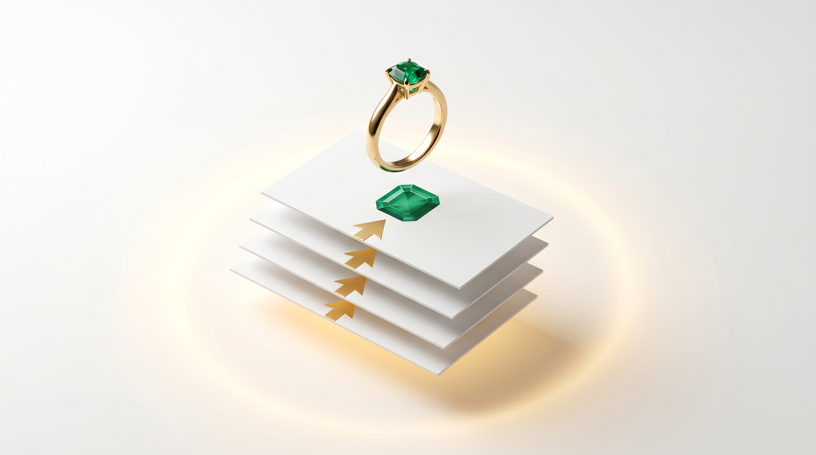 A jewellery ring motif rising in a clean ranked search list with a gold arrow.